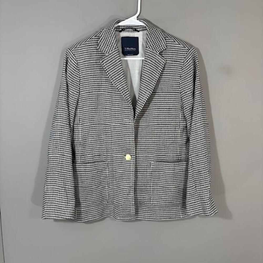 MaxMara Blazer Womens 6 Black Houndstooth Linen One Button Jacket Workwear